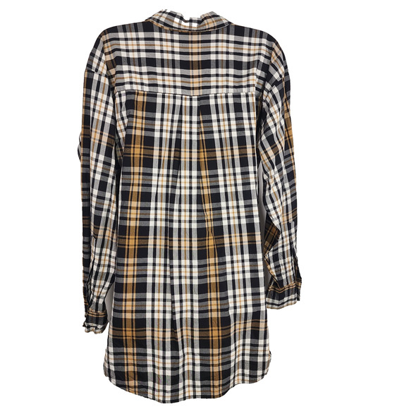 LOFT Women Shirt Black Tan Plaid Button Up Long Sleeve Casual Size Small Relaxed - Picture 2 of 10